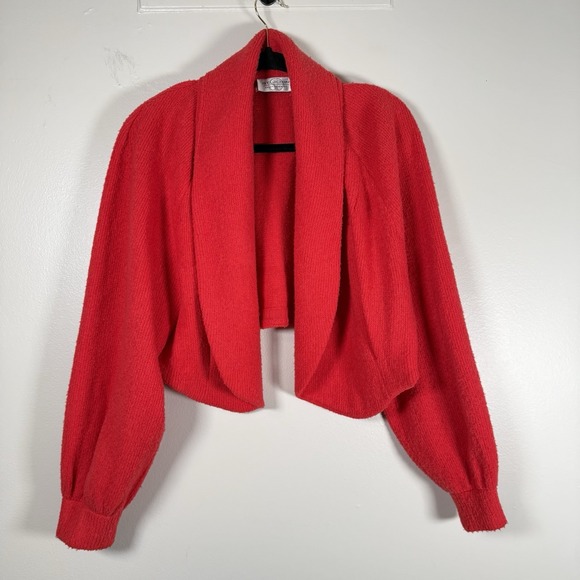 St. John Sweaters - St john cardigan womens medium red bolero cropped wool open front shawl